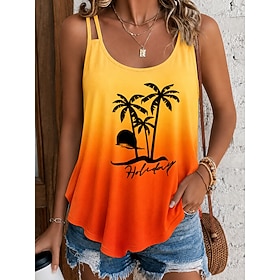 Women's Camisole Tank Top Print Ombre Graphic Plants Vintage Stylish Classic Sleeveless Spaghetti Straps Regular Tops Casual Daily Blue Pink Orange Summer Spri