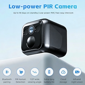 Wireless Mini Security Camera, Battery Powered with 90 Days Standby, PIR Human Detection, 135° Wide Angle, Two-Way Audio, Infrared Night Vision, Bluetooth Setu