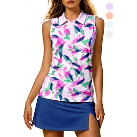 Women's Tennis Polo Shirt Pickleball Golf Summer Top Short Sleeve Breathable Stretch Zipper UPF50 Abstract Print Lavender Pink Outdoor Athletic Shirt