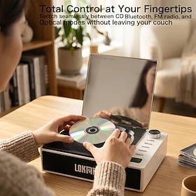 Lettore CD Bluetooth Lokmat Loktar per la casa con altoparlanti integrati, radio FM, ingresso ottico, sistema musicale CD da tavolo che supporta le mo