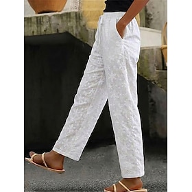 Women's Lace Pants Straight Fashion Basic Ankle-Length High Waist Floral Pocket Elastic Waist Comfort Comfortable Breathable Inelastic Daily Vacation Street Wh