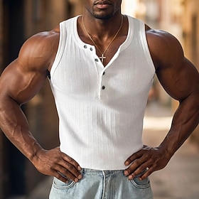 Per uomo Canotta Canottiera Maglietta senza maniche Senza Maniche Girocollo Henley Estate Blocco di colori Striscia di Fossa Moda Designer Muscolo Pur