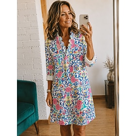 Per donna Abito al ginocchio Abito a Tubino Vestito Casual Elegante Vacanza Spiaggia Ferie Vestibilità regolare Grafico Paisley Manica Lunga Scollo a 