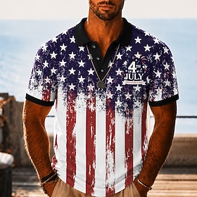 4 luglio 2026 250° Per uomo Bandiera Americana Polo Hawaiane Manica Corta Magliette polo Camicie con Colletto Casual Athleisure Abbigliamento quotidia