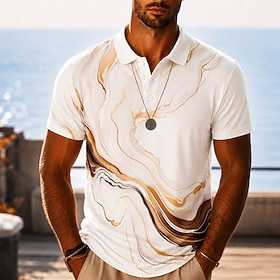 Per uomo Marmo Golf Polo Hawaiane Manica Corta Magliette polo Camicie con Colletto Casual Resort Athleisure Stampa 3D Bottoni Tessuto retato traspiran