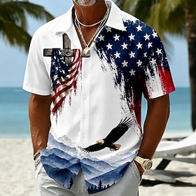 2026 250th Men's Eagle American Flag Shirt Summer Shirt Button Up Shirt Short Sleeve Patriotic Outdoor Festival Summer Spring Turndown 3D Print Collared Shirts