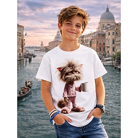 Ragazzi 3D Grafico Animale Gatto Maglietta 3D Manica Corta Stampa 3D Estate Primavera Esagerato Designer Bambini 4-12 Anni Casuale Feste Vestibilità r