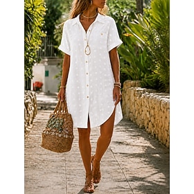 Women's Knee Length Dress Shift Dress Elegant Vacation Stylish Loose Fit Solid Color 3/4 Length Sleeve Shirt Collar Blue White Black Summer Spring Fall