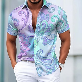 Men's Paisley Abstract Liquid Art Shirt Satin Shirt Dress Shirt Short Sleeve Vintage Daily Vacation Summer Spring Turndown Collared Shirts 3D Print Button Up S