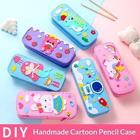Confezione da 6 astucci per matite fai da te fatti a mano con personaggi dei cartoni animati per bambini, kit di cucito per astucci in feltro con dino