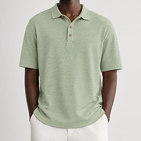 Men's Linen Shirt Polo Shirts Casual Vacation Classic Short…