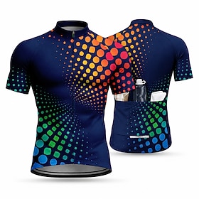 Men's Cycling Jersey Geometric Short Sleeve Bike Jersey Activewear Top with 3 Rear Pockets UV Resistant Quick Dry With Pockets Front Zipper Sports Royal Blue B