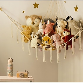Stuffed Animal Storage Hammock, Large Corner Toy Hammock Net for Stuffed Animals, Cute Plush Organizer and Holder for Kids Room, Baby Nursery, Bedroom Wall Dec