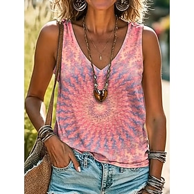 Women's Camisole Tank Top Graphic Abstract Hawaiian Beach Sleeveless V Neck Regular Tops Casual Daily Beach Wear Pink Orange Green Summer Spring