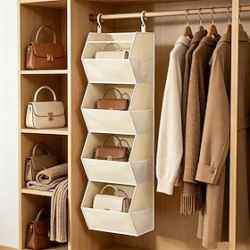 1PC Hanging Closet Organizer 4 Tier, Clothes Hanging Shelves with Foldable Storage Baskets, Space-Saving Closet System for Bedroom, Home, Dorm, RV, Hat, Bags,