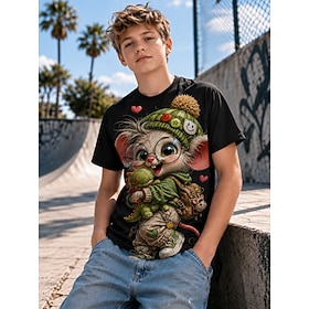 Ragazzi 3D Grafico Animale Maglietta 3D Manica Corta Stampa 3D Estate Primavera Esagerato Designer Bambini 5-12 anni Casuale Feste Vestibilità regolar