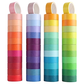 Set mit 44 Rollen Regenbogen-Washi-Tape, einfarbiges, dekoratives Masking-Tape in Basisfarben für Scrapbooking, DIY-Bastelarbeiten, Bullet Journaling, Planer,