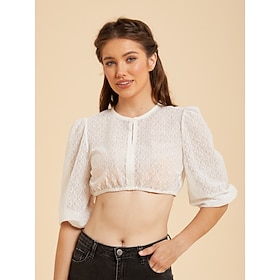 Oktoberfest Camicia Blusa Dirndl Pizzo Girocollo Manica a Palloncino Cameriera Bavarese Alpino Eredità Prati Per donna Carnevale Feste Festa della bir