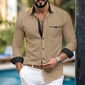 Men's Shirt Dress Shirt Button Down Shirt Non Iron Shirt Button Up Shirt Color Block Casual Daily Blue White Black Pink Long Sleeve Turndown Spring Spring   Fa
