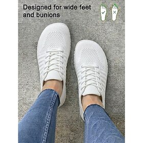 Women's Wide Width Barefoot Walking Shoes – Breathable Flyknit Sneakers With Ex…