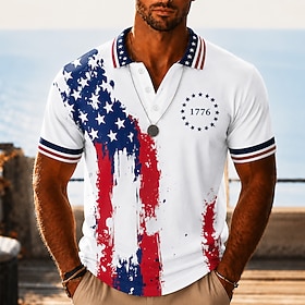 4 luglio 2026 250° Per uomo Bandiera Americana Polo Hawaiane Manica Corta Magliette polo Camicie con Colletto Casual Athleisure Abbigliamento quotidia