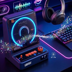 Lettore CD verticale Bluetooth Lokmat, lettore CD da tavolo in stile cyberpunk retrò con luce LED ambientale Altoparlanti integrati, sistema musicale 
