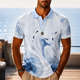 Per uomo Astratto Marmo Polo Hawaiane Manica Corta Magliette polo Bavero Casual Resort Athleisure Stampa 3D Bottoni Tessuto retato traspirante Primave