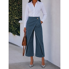 Per donna Jeans Gamba larga Chinos Pantaloni Larghi Moda Lunghezza alla caviglia Vita Alta Comodità Micro-elastico Lavoro Vacanza Formale Nero Blu chi