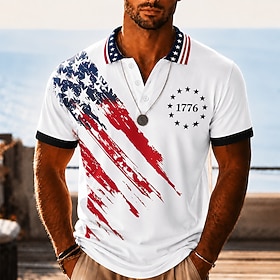 4 luglio 2026 250° Per uomo Bandiera Americana Polo Hawaiane Manica Corta Magliette polo Camicie con Colletto Casual Athleisure Abbigliamento quotidia