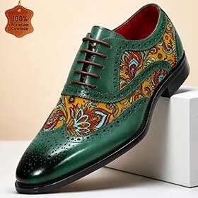 Men's Premium Genuine Leather Paisley Oxford Dress Shoes, Luxury Lace-Up Formal Business Shoes for Weddings, Parties, Banquets and Special Occasions