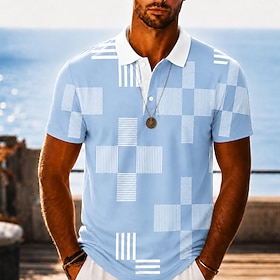 Per uomo Blocco di colori Geometrico Polo Hawaiane Manica Corta Magliette polo Camicie con Colletto Casual Athleisure Stampa 3D Bottoni Tessuto retato