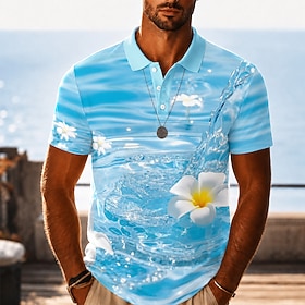 Per uomo Floreale Acqua corrente Polo Hawaiane Manica Corta Magliette polo Bavero Casual Resort Athleisure Stampa 3D Bottoni Tessuto retato traspirant