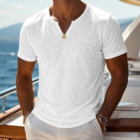 Per uomo Maglietta Camicia a Maniche Corte Manica Corta Scollo a V Estate Primavera Tinta unica Striscia di Fossa Streetwear Elegante Casual Puro Casu