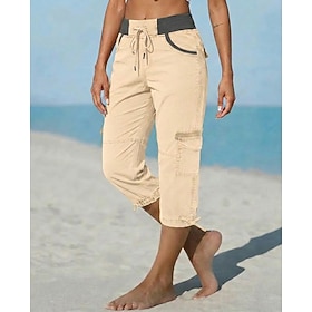 Women's Cargo Pants Vintage Sport Calf-Length Mid Waist Comfort Inelastic Vacation Formal Blue rice white Camel Spring Grass Green Summer Spring Loose Fit
