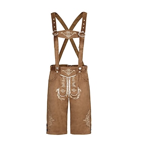 Oktoberfest Bundhosen Shorts Lederhosen Knee Length Embroidered German Alpine Heritage Wiesn Men's Carnival Beer Festival Traditional Style Cloth