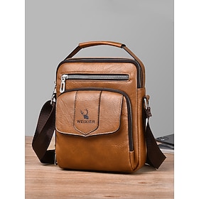 Borsa a tracolla da uomo, borsa a spalla in similpelle con tracolla regolabile, grande capacità con molteplici tasche, nero/marrone/caffè, perfetta pe