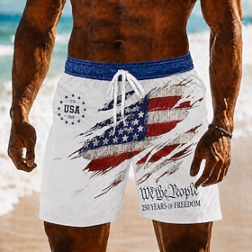 4 luglio 2026 250° Per uomo Bandiera Americana Costumi da bagno Costumi da bagno Pantaloncini da bagno Pantaloncini da Surf Misura del girovita medio 