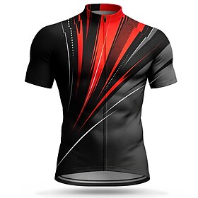 Men's Cycling Jersey Geometric Short Sleeve Bike Jersey Activewear Top with 3 Rear Pockets UV Resistant Quick Dry With Pockets Front Zipper Sports Red Clothing