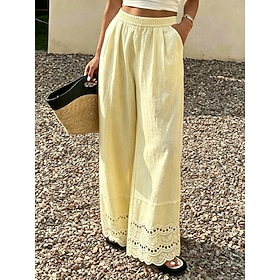 Per donna Gamba larga Chinos Pantaloni Estivi Pantaloni Vacanza Essenziale Casual Lunghezza intera Vita Alta Semplice Tasca Fascia Elastica Comodo Com