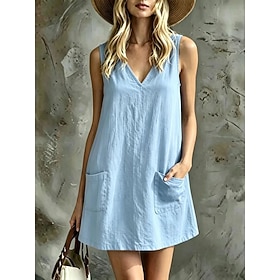 Per donna Abito al ginocchio Abito a Tubino Vestito Casual Vacanza Casual All'aperto Spiaggia Vacanza Vestibilità comoda Semplice Senza Maniche Scollo