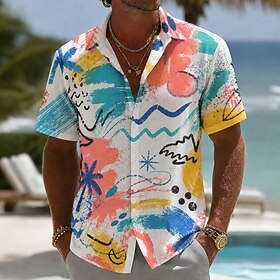 Men's Graffiti Coconut Palm Tropical Plants Summer Hawaiian Shirt Tropical Shirts Aloha Shirt Short Sleeve Hawaiian Daily Beach Vacation Wear Summer Spring Tur