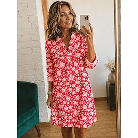Per donna Abito al ginocchio Abito a Tubino Vestito Casual Elegante Vacanza Spiaggia Ferie Vestibilità regolare Floreale Grafico Manica Lunga Scollo a