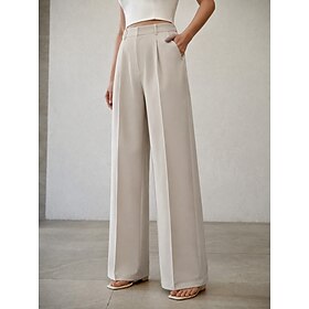 Women's Wide Leg Dress Pants Elegant Work Full Length High Waist Light Gray Black Apricot Spring Fall Winter