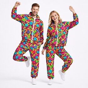 Set Retro Vintage Disco 1980s Tracksuit Long Sleeves Disco Geometic Fancy Dress Casual Daily Retro Theme Party Adults' Coat Pants