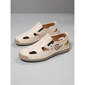 Women's Beige Closed Toe Fisherman Loafers – Breathable Cutout Microbial Leathe…