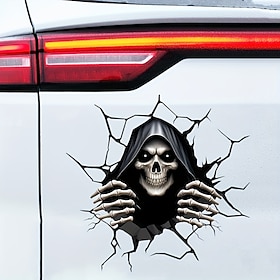 2 adesivi 3D per auto con mietitore - spaventosa decorazione esterna per auto con teschio scheletrico - adesivi per auto spettrali e impermeabili per 