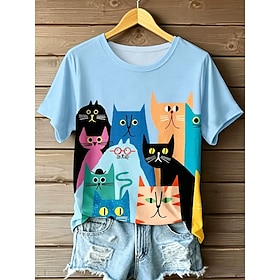 Women's T Shirt Print Graphic Animal Vintage Stylish Classic Short Sleeve Crew Neck Regular Tops Casual Daily Blue Pink Green Summer Spring