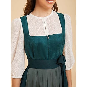 Oktoberfest Camicia Blusa Dirndl Pizzo Girocollo Manica a Palloncino Cameriera Bavarese Alpino Eredità Prati Per donna Carnevale Feste Festa della bir