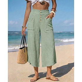 Per donna Pantaloncini Capri Gamba larga Chinos Vacanza Vintage Moda Lunghezza alla caviglia Misura del girovita medio Bottoni Confortevole Traspirant