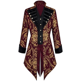 Retrò Vintage Medievale Rinascimento Cappotto Lunghe Principe Vampiro Pirata Nobile Jacquard Costume Per uomo Costumi da pirata Fantasia Reale Hallowe